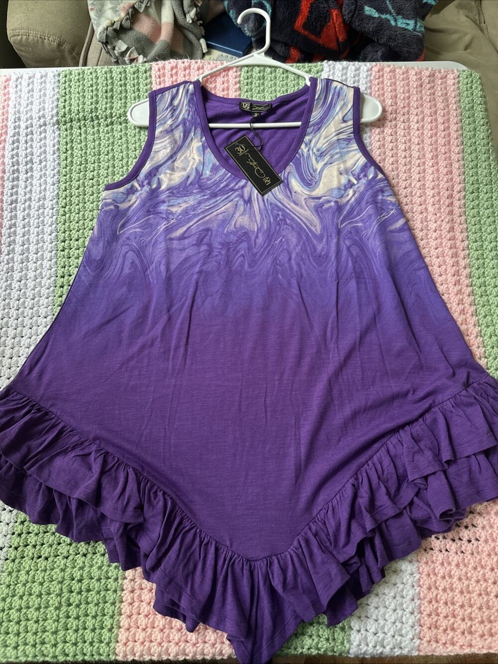 DG2 by Diane Gilman Purple Knit Ruffled-Hem Tank Size M Boho Whimsical NWT